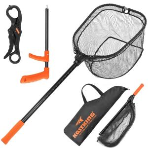 imageKastKing Brutus Fishing Net Foldable Extendable Fish Landing Net Lightweight ampamp Portable Fishing Net with Soft EVA Foam Handle Holds up to 44lbs20KG FishFriendly Mesh for a Safe ReleaseH PVC net combo Hoop Size 20 16 10 not extendable