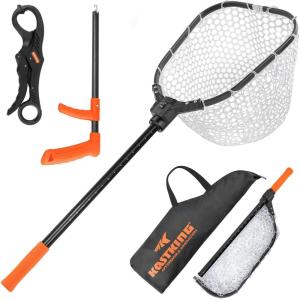 imageKastKing Brutus Fishing Net Foldable Extendable Fish Landing Net Lightweight ampamp Portable Fishing Net with Soft EVA Foam Handle Holds up to 44lbs20KG FishFriendly Mesh for a Safe ReleaseK Silicone net combo  Hoop Size 20 16 10not extendable