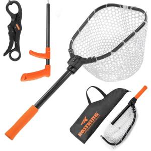 imageKastKing Brutus Fishing Net Foldable Extendable Fish Landing Net Lightweight ampamp Portable Fishing Net with Soft EVA Foam Handle Holds up to 44lbs20KG FishFriendly Mesh for a Safe ReleaseJ Silicone net combo  Hoop Size 15 12 7not extendable