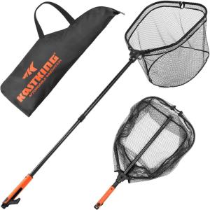 imageKastKing Brutus Folding Landing Net with Boat Hook Foldable Extendable Lightweight ampamp Strong MultiFunctional Builtin Boat Hook NonSlip ampamp Bright Orange TPR Handle Two Nets OptionsPvc Net  75 Full