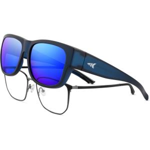 imageKastKing Chariton FitOver Polarized Wrap Around Over Sunglasses for Men and Women Ideal for Driving Fishing Cycling RunningEdark Blue Frame  Smokecobalt Mirror