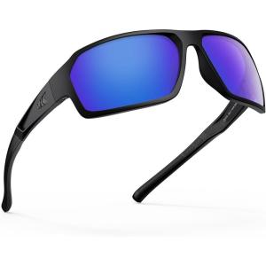 imageKastKing Chippewa Polarized Fishing Sunglasses UV400 Protection Full Wrap Frame Sports Cycling Sunglasses 10mm TAC LensesC Matte Black  Smok Frame  Cobalt Mirror