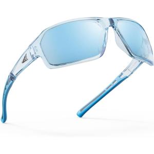 imageKastKing Chippewa Polarized Fishing Sunglasses UV400 Protection Full Wrap Frame Sports Cycling Sunglasses 10mm TAC LensesD Gloss Tal Light Blue Frame  Ice Blue Mirror