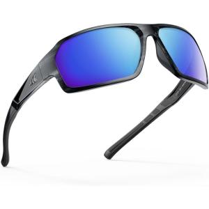 imageKastKing Chippewa Polarized Fishing Sunglasses UV400 Protection Full Wrap Frame Sports Cycling Sunglasses 10mm TAC LensesE Gloss Tal Light Gray  Silver Frame  Blue Ocean Mirror
