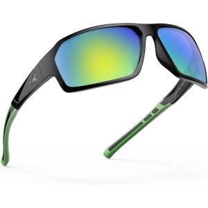imageKastKing Chippewa Polarized Fishing Sunglasses UV400 Protection Full Wrap Frame Sports Cycling Sunglasses 10mm TAC LensesF Gloss Black Frame  Chartruesse Mirror