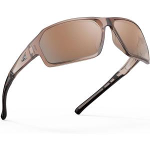 imageKastKing Chippewa Polarized Fishing Sunglasses UV400 Protection Full Wrap Frame Sports Cycling Sunglasses 10mm TAC LensesI Gloss Clear Grey Frame  Brown Mirror