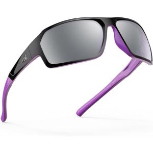 imageKastKing Chippewa Polarized Fishing Sunglasses UV400 Protection Full Wrap Frame Sports Cycling Sunglasses 10mm TAC LensesJ Gloss Black Purple Backspray Frame  Smoke Mirror