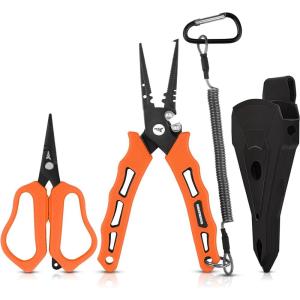 imageKastKing Cutthroat 75inch Braid Scissors and Pliers Set  Saltwater Resistant Fishing Gear Line Cutter Hook Remover Fishing Tool Set Gift for MenB Split Ring Plier and Scissor  Orange