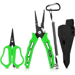 imageKastKing Cutthroat 75inch Braid Scissors and Pliers Set  Saltwater Resistant Fishing Gear Line Cutter Hook Remover Fishing Tool Set Gift for MenD Split Ring Plier and Scissor  Green