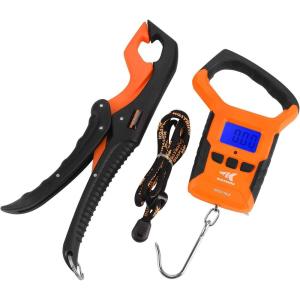 imageKastKing Fish Scale with Floating Lip Gripper Water Resistant Dual Mode  110 LBs50 Kg Light and Strong ABS Frame NonSlip Handle Retractable 38 Tape Measure and Floating Lip Gripper Combo
