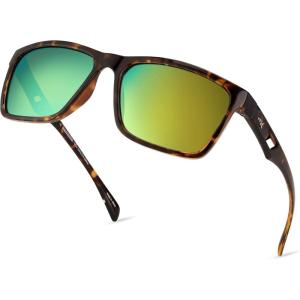 imageKastKing FlatRock Polarized Sport Sunglasses for Men and Women Ideal for Driving Fishing Cycling Running UV ProtectionFrame Gloss DemiLens Brown  Chartreuse Mirror