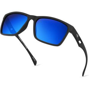 imageKastKing FlatRock Polarized Sport Sunglasses for Men and Women Ideal for Driving Fishing Cycling Running UV ProtectionFrame Matte BlackLens Smoke  Cobalt Mirror