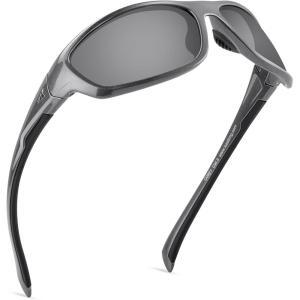 imageKastKing Hiwassee Polarized Sport Sunglasses for Men and Women Wrap Sunglasses for Fishing Cycling and RunningUV ProtectionFrame Gloss Metalic GunLenssilver Mirror
