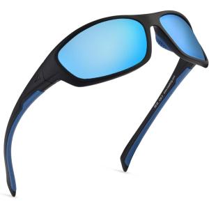 imageKastKing Hiwassee Polarized Sport Sunglasses for Men and Women Wrap Sunglasses for Fishing Cycling and RunningUV ProtectionFrame Matt Blackout  Lens Ice Mirror