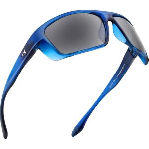 imageKastKing Huzzah Polarized Sport Sunglasses for Men and Women Ideal for Driving Fishing Cycling and RunningUV ProtectionFrame Gloss Tal Blue Dark Navy Horn Lens Smoke