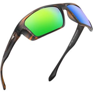 imageKastKing Huzzah Polarized Sport Sunglasses for Men and Women Ideal for Driving Fishing Cycling and RunningUV ProtectionFrame Gloss Tal Brown Lens Chartreuse Mirror
