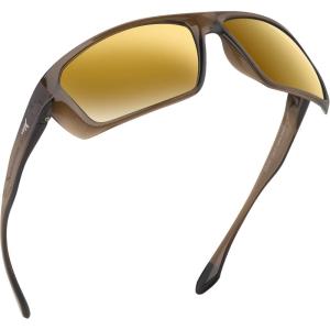 imageKastKing Huzzah Polarized Sport Sunglasses for Men and Women Ideal for Driving Fishing Cycling and RunningUV ProtectionFrame Gloss Tal Dark Olive Lens Green  Glod Mirror