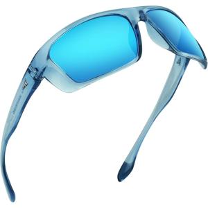 imageKastKing Huzzah Polarized Sport Sunglasses for Men and Women Ideal for Driving Fishing Cycling and RunningUV ProtectionFrame Gloss Tal Light Blue Lens Smoke  Ice Blue Mirror