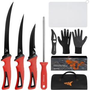 imageKastKing Intimidator Bait Knife and Filet Knives UltraSharp G4116 German StainlessSteel Blades Fresh or Saltwater NonSlip Handle Durable Storage Bag and Honing RodB Fish Cleaning Kit