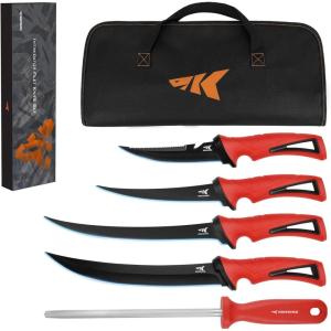 imageKastKing Intimidator Bait Knife and Filet Knives UltraSharp G4116 German StainlessSteel Blades Fresh or Saltwater NonSlip Handle Durable Storage Bag and Honing RodA Fillet Knives Kit