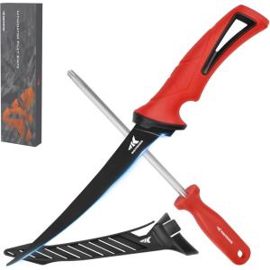 imageKastKing Intimidator Bait Knife and Filet Knives UltraSharp G4116 German StainlessSteel Blades Fresh or Saltwater NonSlip Handle Durable Storage Bag and Honing RodC 7 Fillet Knife and Sharpening Steel