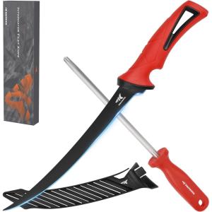 imageKastKing Intimidator Bait Knife and Filet Knives UltraSharp G4116 German StainlessSteel Blades Fresh or Saltwater NonSlip Handle Durable Storage Bag and Honing RodD 9 Fillet Knife and Sharpening Steel