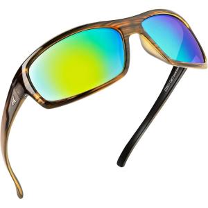imageKastKing Kateel Polarized Sport Sunglasses for Men and Women Ideal for Driving Fishing Cycling and RunningUV ProtectionH Frame Gloss Tal BrownLens Brown  Chartreuse Mirror