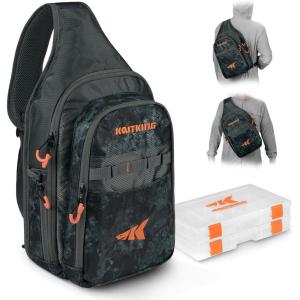 imageKastKing Pond Hopper Fishing Sling Tackle Storage Bag with 2 Tackle Boxes Lightweight Sling Fishing BackpackSling Tool Bag for Fishing Hiking Hunting Camping177X 126X 6 Inches