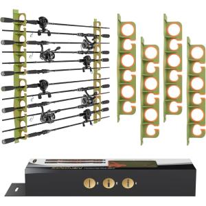 imageKastKing SafeGuard Fishing Rod Holder for Garage Wall or Ceiling Mounted Fishing Rod Rack Storage Organizer Fishing Pole Holder Holds 6 Rods or Combos in Less Than 18 InchesGreen  2 Packstore 12 fishing rods or combos