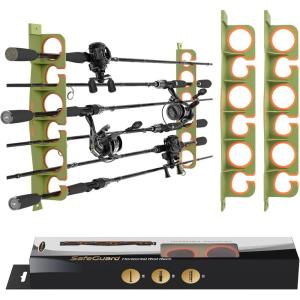 imageKastKing SafeGuard Fishing Rod Holder for Garage Wall or Ceiling Mounted Fishing Rod Rack Storage Organizer Fishing Pole Holder Holds 6 Rods or Combos in Less Than 18 InchesGreen  1 Packstore 6 fishing rods or combos