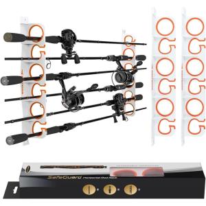 imageKastKing SafeGuard Fishing Rod Holder for Garage Wall or Ceiling Mounted Fishing Rod Rack Storage Organizer Fishing Pole Holder Holds 6 Rods or Combos in Less Than 18 InchesWhite  1 Packstore 6 fishing rods or combos