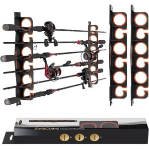 imageKastKing SafeGuard Fishing Rod Holder for Garage Wall or Ceiling Mounted Fishing Rod Rack Storage Organizer Fishing Pole Holder Holds 6 Rods or Combos in Less Than 18 InchesBlack  1 Packstore 6 fishing rods or combos