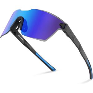 imageKastKing Tarkio Polarized Fishing Sunglasses Large Single PC Lenses Rimless Wrap Design UV400 Protection Sports SunglassesB Matte Black Frame  Cobalt Mirror