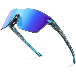 imageKastKing Tarkio Polarized Fishing Sunglasses Large Single PC Lenses Rimless Wrap Design UV400 Protection Sports SunglassesC Gloss Navy Blue Demi Frame  Ice Blue Mirrior
