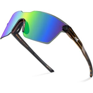 imageKastKing Tarkio Polarized Fishing Sunglasses Large Single PC Lenses Rimless Wrap Design UV400 Protection Sports SunglassesD Gloss Tal Brown  Silver Frame  Chartreuse Mirror