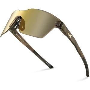 imageKastKing Tarkio Polarized Fishing Sunglasses Large Single PC Lenses Rimless Wrap Design UV400 Protection Sports SunglassesE Gloss Tal Dark Olive Frame  Gold Mirror
