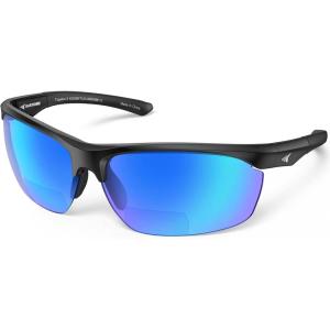 imageKastKing Tugaloo SemiRimless Bifocal Polarized Reader Sunglasses Bifocal x15 x20 x25 Magnifications UV ProtectionMatte Black Frame  Cobalt Mirror