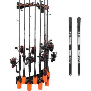 imageKastKing V10 Rod Rack with Spooling Station Wall Mounted Fishing RodCombo Rack Holds 10 Combos Line Spooling Tool for Spinning and Casting Reels 2pcs Line Boss IncludedBlack