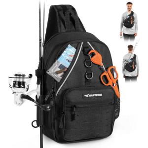 imageKastKing Karryall Sling Tackle BagFishing Sling PackFishing Backpack With Rod HolderMOLLE SystemSoft Bait ampamp Gear StorageA Black