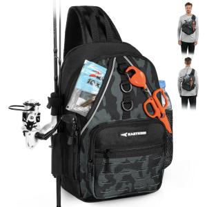 imageKastKing Karryall Sling Tackle BagFishing Sling PackFishing Backpack With Rod HolderMOLLE SystemSoft Bait ampamp Gear StorageB Black Camo
