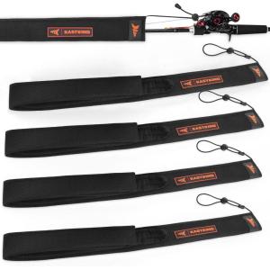 imageKastKing MeshGuard Rod Socks Fishing Rod Sleeve Neoprene Fishing Pole Sleeve Fishing Rod Covers Builtin Hanging Loop ampamp Adjustable Lanyard Fits Casting Spinning ampamp Fly RodsBlack 4 Pcs