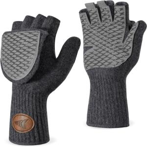 imageKastKing Bully Wooly Convertible Mittens  Premium Wool Fingerless Fishing Gloves with Magnetic FlipTop Fleece Lining NonSlip Grip ExtraLong Cuff 4Way Stretch Cold Weather Winter GearHeather Black