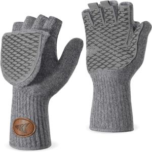 imageKastKing Bully Wooly Convertible Mittens  Premium Wool Fingerless Fishing Gloves with Magnetic FlipTop Fleece Lining NonSlip Grip ExtraLong Cuff 4Way Stretch Cold Weather Winter GearGray