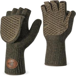 imageKastKing Bully Wooly Convertible Mittens  Premium Wool Fingerless Fishing Gloves with Magnetic FlipTop Fleece Lining NonSlip Grip ExtraLong Cuff 4Way Stretch Cold Weather Winter GearOlive Green