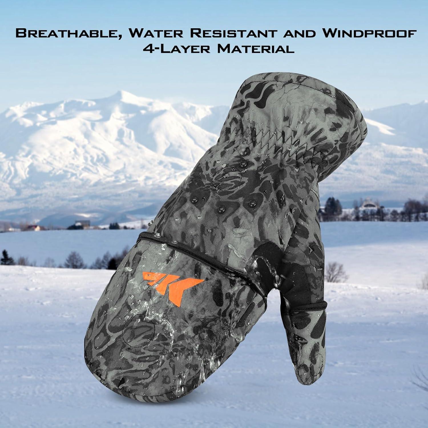 imageKastKing PolarBlast Convertible Ice Fishing Gloves Cold Weather Mittens and Fingerless Gloves with 3M Thinsulate Ideal for Ice Fishing PhotographyBlackout