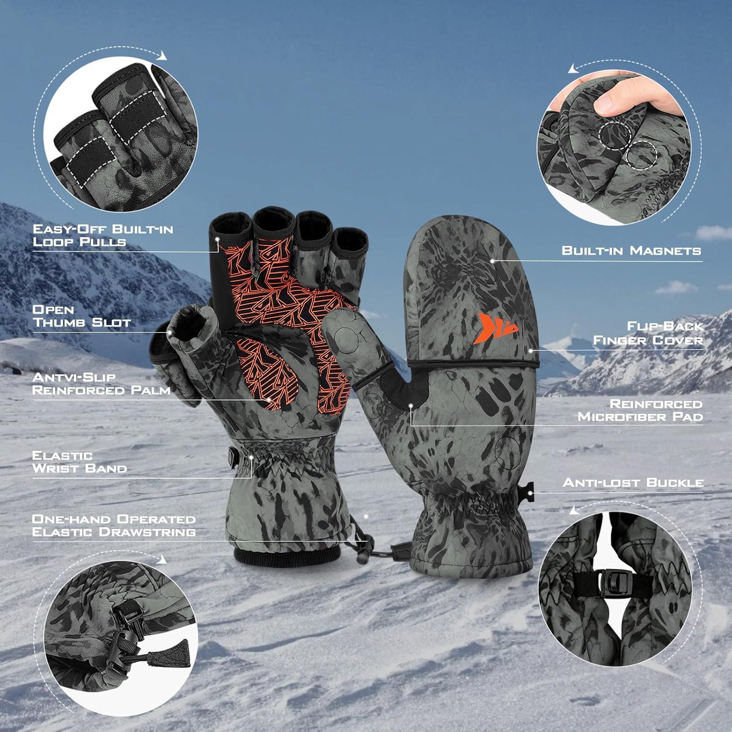 imageKastKing PolarBlast Convertible Ice Fishing Gloves Cold Weather Mittens and Fingerless Gloves with 3M Thinsulate Ideal for Ice Fishing PhotographyBlackout