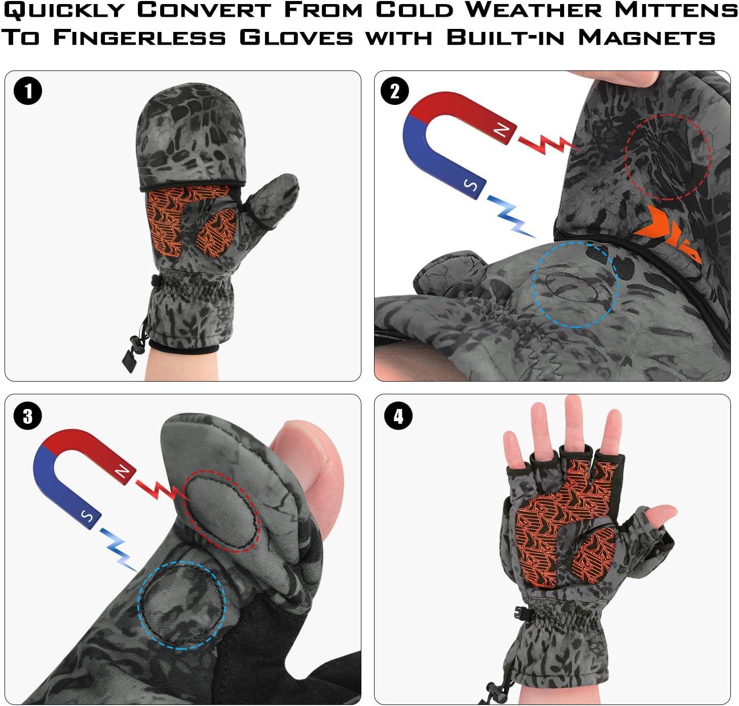 imageKastKing PolarBlast Convertible Ice Fishing Gloves Cold Weather Mittens and Fingerless Gloves with 3M Thinsulate Ideal for Ice Fishing PhotographyBlackout