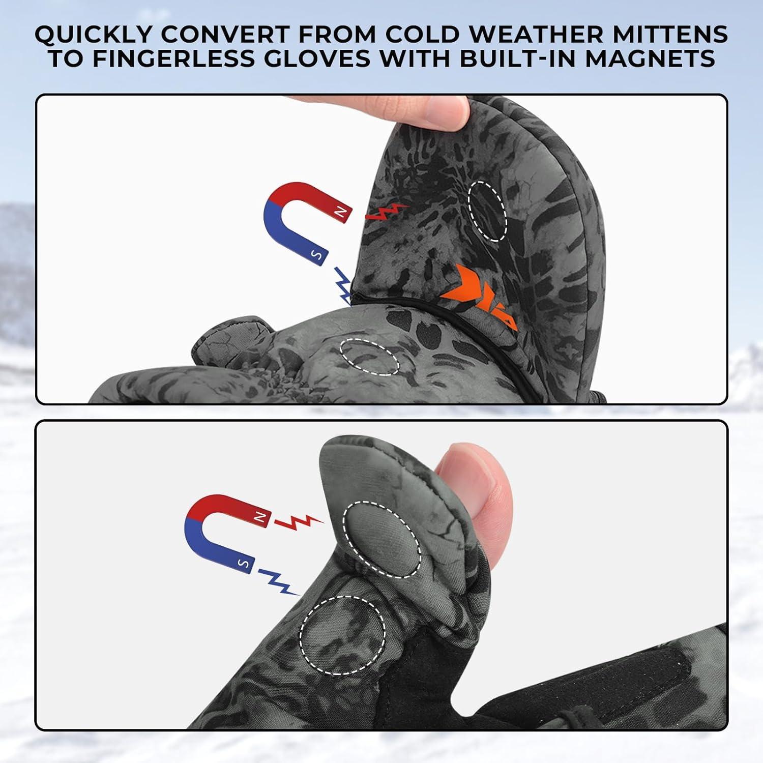 imageKastKing PolarBlast Convertible Ice Fishing Gloves Cold Weather Mittens and Fingerless Gloves with 3M Thinsulate Ideal for Ice Fishing PhotographyBlackout