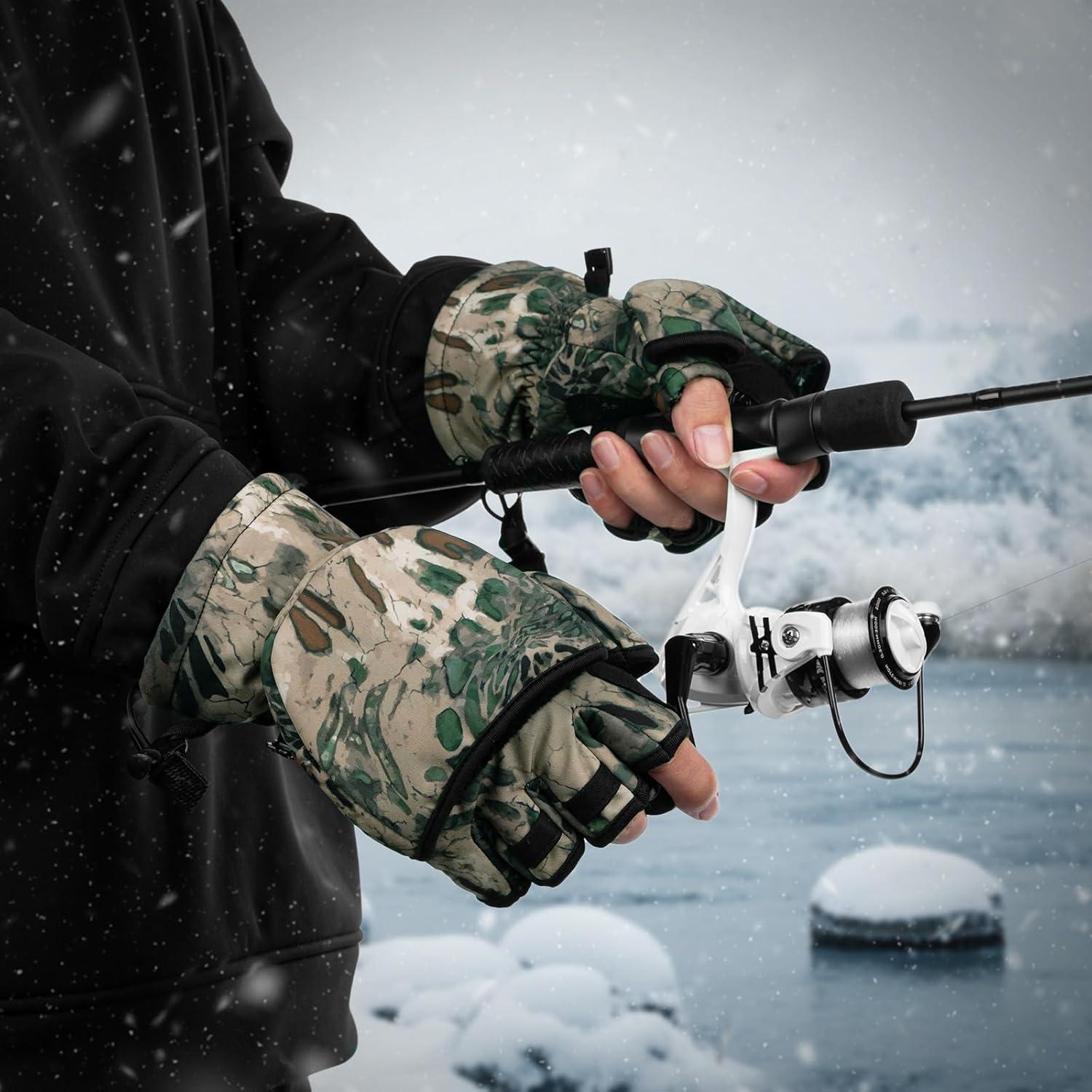 imageKastKing PolarBlast Convertible Ice Fishing Gloves Cold Weather Mittens and Fingerless Gloves with 3M Thinsulate Ideal for Ice Fishing PhotographyMultiPurpose