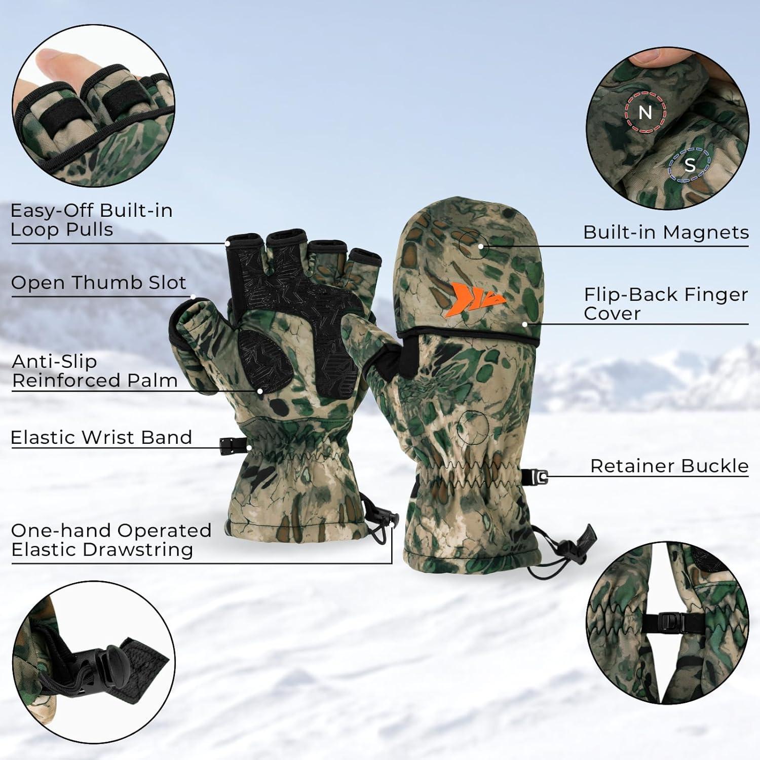 imageKastKing PolarBlast Convertible Ice Fishing Gloves Cold Weather Mittens and Fingerless Gloves with 3M Thinsulate Ideal for Ice Fishing PhotographyMultiPurpose